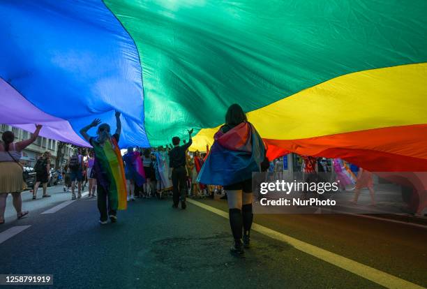 Participants during the Pride Parade 2023 in Caen city center, on Saturday, 17 June 2023, in Caen, France. Homophobic attacks in France surged 30% in...