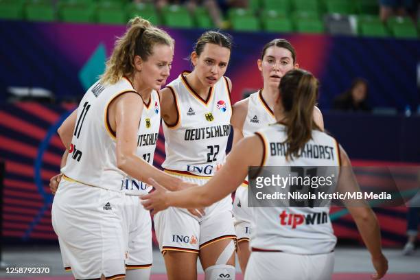 Emily Bessoir of Germany, Luisa Geiselsoder of Germany react during the FIBA Women's EuroBasket 2023 - Day 3 match between Germany and Great Britain...