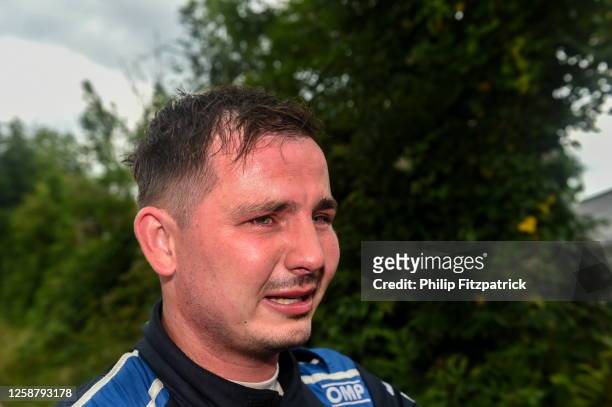 Donegal , Ireland - 18 June 2023; Callum Devine celebrates after winning the Wilton Recycling Donegal International Rally Round 5 of the Irish Tarmac...