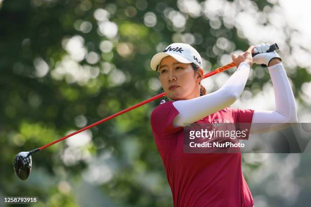 Chella Choi of Seoul, Republic of Korea hits from the 6th tee during the final round of the Meijer LPGA Classic golf tournament at Blythefield...