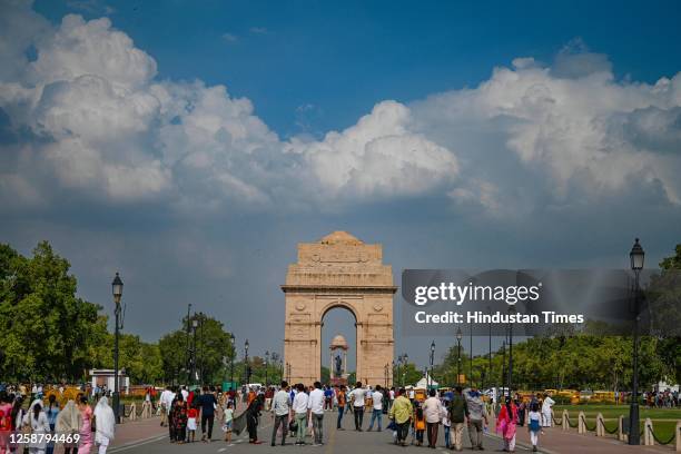 Clouds seen hovering over the skies at Kartavya Path near India Gate on June 18, 2023 in New Delhi, India.