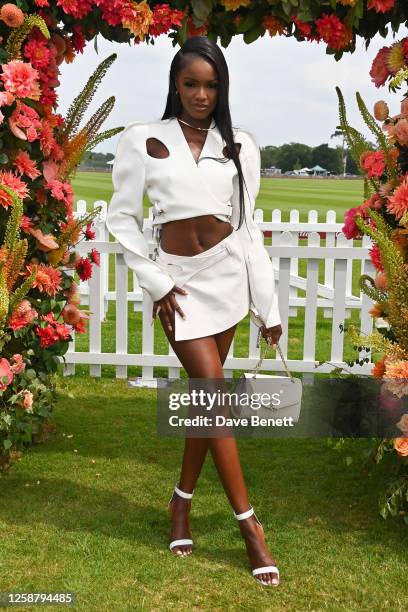 Leomie Anderson attends the Cartier Queen's Cup Polo at Guards Polo Club on June 18, 2023 in Egham, England.