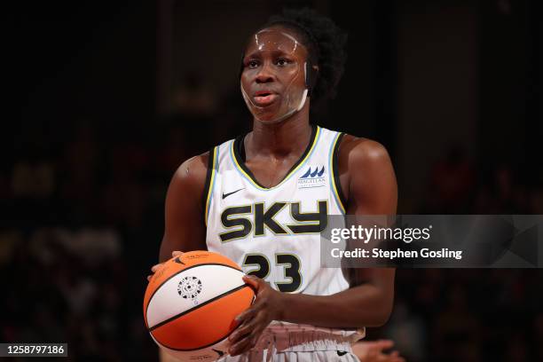 Kayana Traylor of the Chicago Sky shoots a free throw during the game against the Washington Mystics on June 18, 2023 at Entertainment and Sports...