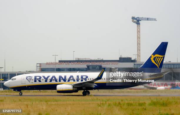 Boeing 737-8AS from Ryanair is taking off from Brussels South Charleroi Airport on June 18, 2023 in Ransart, Belgium. Ryanair is an Irish ultra low...