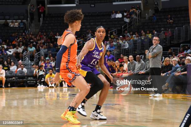 Chiney Ogwumike of the Los Angeles Sparks dribbles the ball during the game against the Connecticut Sun on June 18, 2023 at California State...