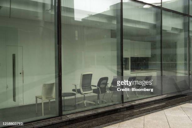 Office chairs at an office building formerly known as the Evergrande Center in Shanghai, China, on Sunday, June 18, 2023. China Evergrande Group's...