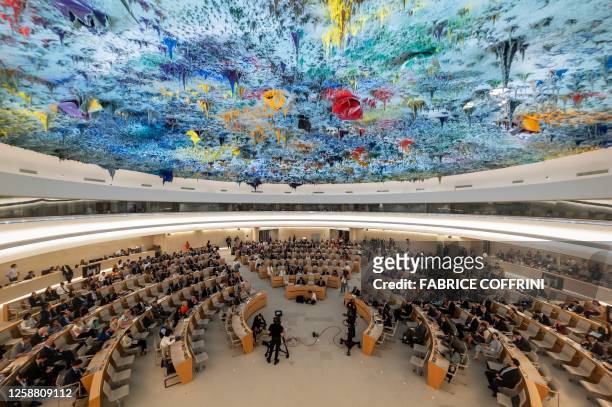 General view shows the Human Rights and Alliance of Civilizations Room, with the ceiling painted by Spanish painter Miquel Barcelo, at the opening of...