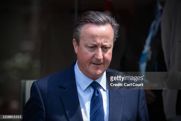 Former British Prime Minister David Cameron leaves after giving evidence at the Covid-19 inquiry on June 19, 2023 in London, England. The UK Covid-19...
