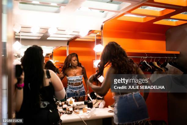 Giselle Palmer, Dancers, godmother of the House of Revlon gets ready ahead the "Stars of Paris are Shining Ball", a voguing event at la Gaite...
