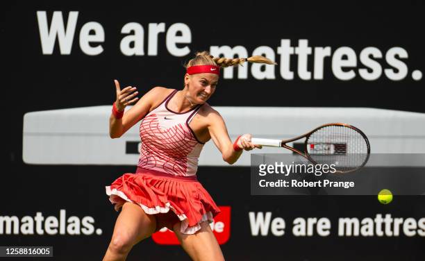 Petra Kvitova of the Czech Republic in action against Karolina Pliskova of the Czech Republic in the first round on Day 3 of the bett1open 2023...