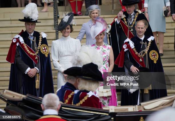 Prince William, Prince of Wales, Catherine, Princess of Wales, Sophie, Duchess of Edinburgh and Prince Edward, Duke of Edinburgh watch as King...
