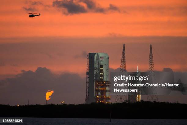 United Launch Alliance Delta 4 rocket carrying the Orion spacecraft sits on the launch pad at Space Launch Complex 37 at the Cape Canaveral Air Force...