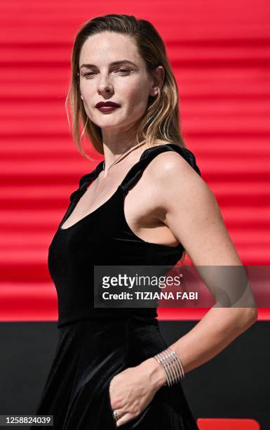 Swedish actress Rebecca Ferguson poses on the Spanish Steps ahead of the premiere of "Mission: Impossible - Dead Reckoning Part One" movie in Rome,...
