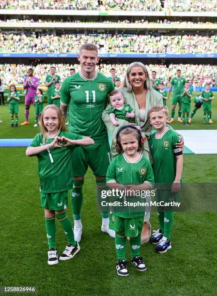 Dublin , Ireland - 19 June 2023; Republic of Ireland captain James McClean with his wife, Erin, son Junior James and three daughters, Allie Mae,...