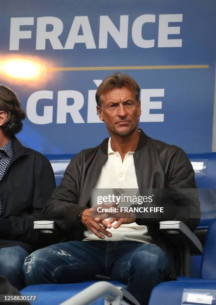 Franch Women's national football team coach Herve Renard looks on during the UEFA Euro 2024 group B qualification football match between France and...