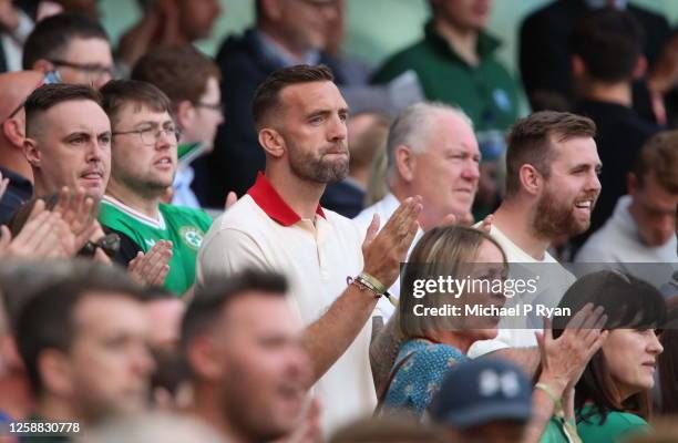 Dublin , Ireland - 19 June 2023; Republic of Ireland international and Norwich City player Shane Duffy watches from the stand during the UEFA EURO...