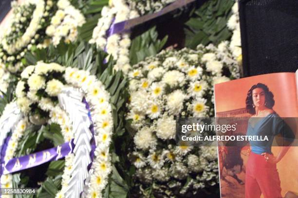 This photo shows a memorial of the actress Maria Felix in the Palacio de Bellas Artes in Mexico City, 08 April 2002. Coronas y arreglos florales...