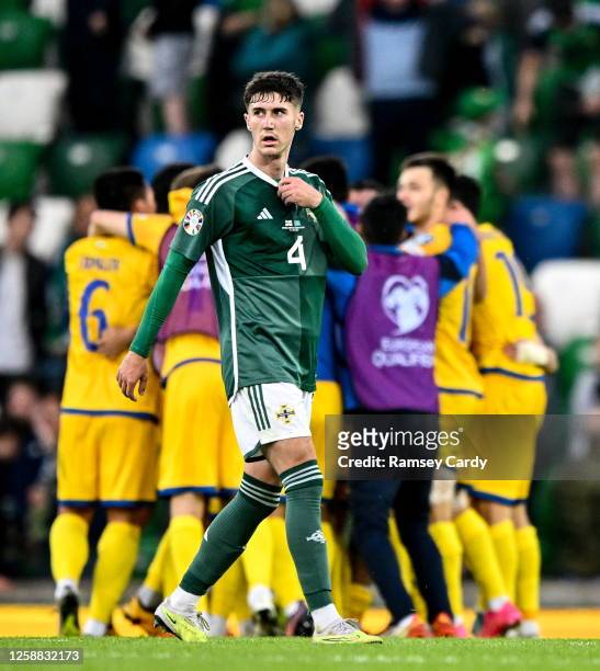 Belfast , United Kingdom - 19 June 2023; Trai Hume of Northern Ireland after his side's defeat in the UEFA EURO 2024 Championship Qualifier match...