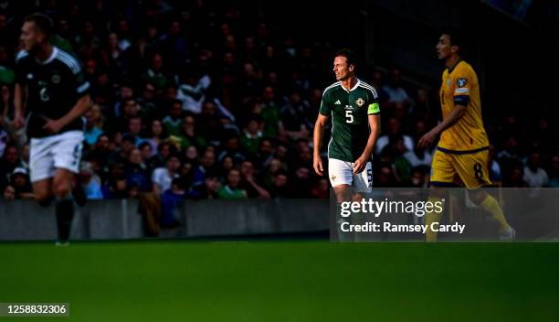 Belfast , United Kingdom - 19 June 2023; Jonny Evans of Northern Ireland during the UEFA EURO 2024 Championship Qualifier match between Northern...