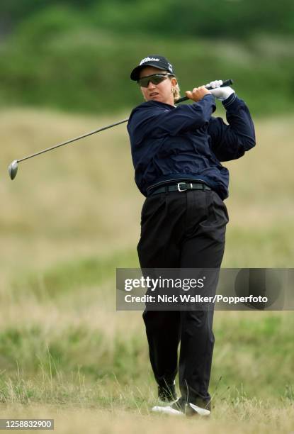 Karrie Webb of Australia plays a fairway wood shot from the light rough during the third round of the Women's British Open at Royal Birkdale Golf...