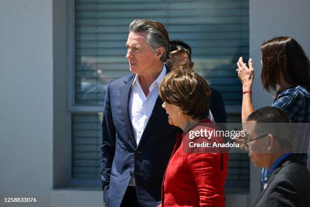 Governor Gavin Newsom is seen at Moffett Federal Airfield of NASA Ames Research Center before U.S. President Biden's arrival in Mountain View,...