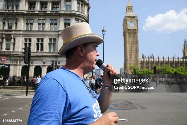 Anti-Brexit campaigner Steve Bray continues protesting outside Houses of Parliament, Westminster in central London.
