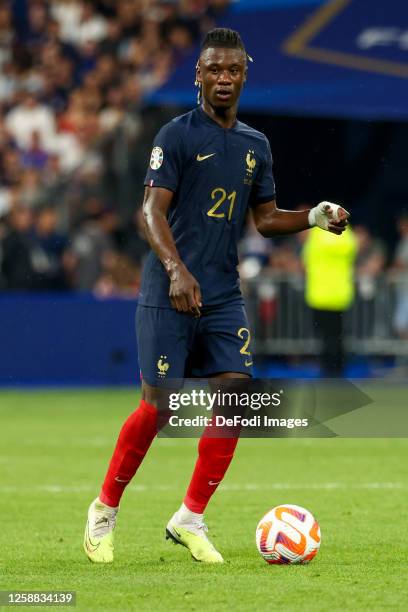 Eduardo Camavinga of France controls the ball during the UEFA EURO 2024 qualifying round group B match between France and Greece at Stade de France...