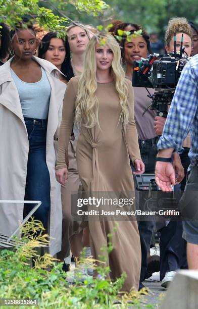 Emma Roberts is seen on the set of "American Horror Story" on June 19, 2023 in New York City.