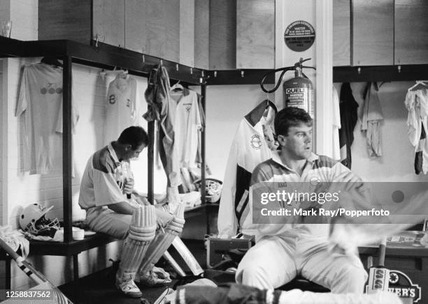Australia's opening batsmen Geoff Marsh and Mark Taylor in the dressing room before a Benson and Hedges World Cup match, held in Australia and New...
