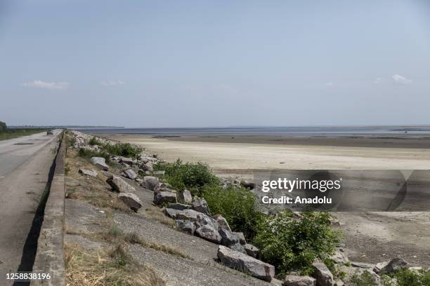 Drained Kakhovka reservoir is seen in Hrushivka, Ukraine on June 18, 2023. The destruction of Kakhovka Dam and Hydroelectric Power Plant causes an...