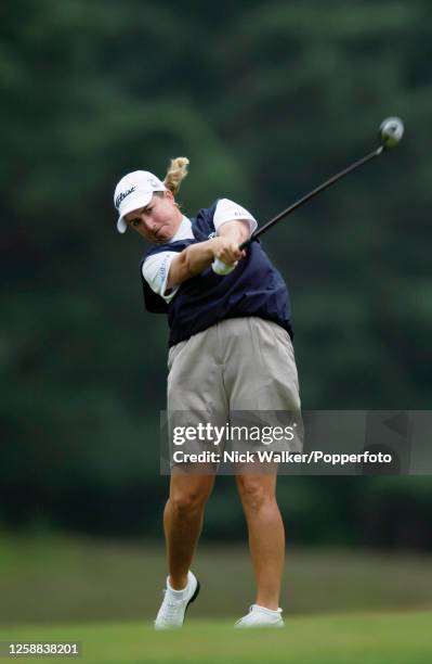 Karrie Webb of Australia plays a fairway wood shot during the second round of the Women's British Open at Sunningdale Golf Club on August 3, 2001...