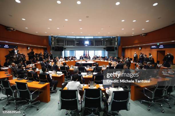 German Chancellor Olaf Scholz, Chinese Premier Li Qiang, German Minister of the Economy and Climate Action Robert Habeck and Chinese Minister of...