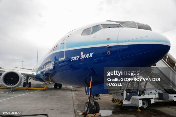 Boeing 737 Max is displayed during the International Paris Air Show at the ParisLe Bourget Airport, on June 20, 2023.