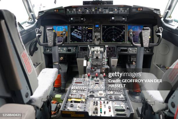 The cockpit of a Boeing 737 Max is seen during the International Paris Air Show at the ParisLe Bourget Airport, on June 20, 2023.