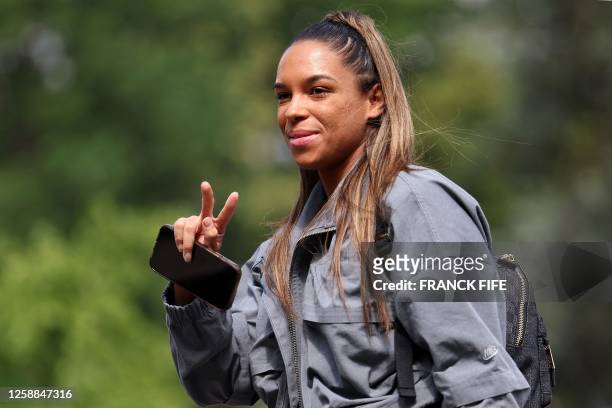France's defender Estelle Cascarino arrives in Clairefontaine-en-Yvelines on June 20 as part of the team's preparation for the upcoming FIFA Women's...