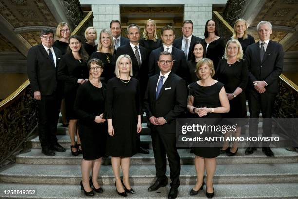 The new Government of Finland led by Prime Minister Petteri Orpo poses for a family photo in Helsinki, Finland on June 20, 2023: Finnish Minister of...