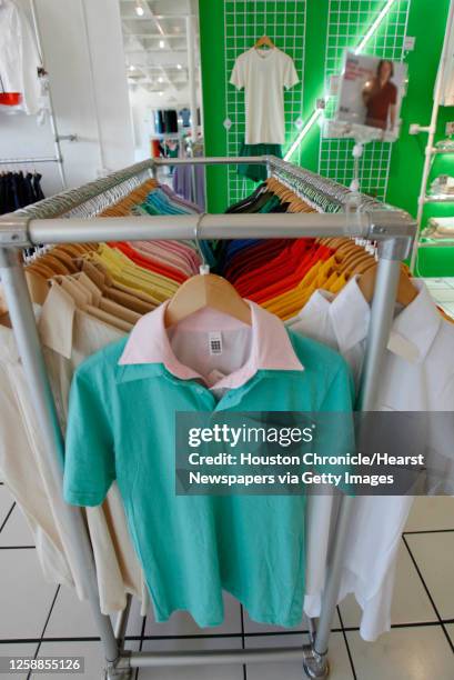 Rack of men's shirts at American Apparel, 1665 Westheimer, which is a new store in town that specializes in colorful t-shirts and soft-cotton clothes...