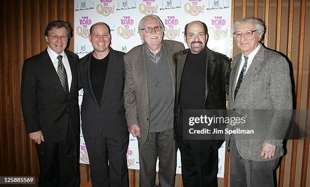 Maury Yeston, Composer Stephen Cole, Thomas Meehan, Composer David Krane and Sheldon Harnick attend the Off-Broadway opening night of "The Road to...