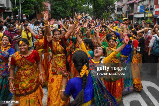 Devotees are seen celebrating during annual ratahyatra festival in Kolkata , India , on 20 June 2023 . Kolkata ISCKON community took out a rally of...