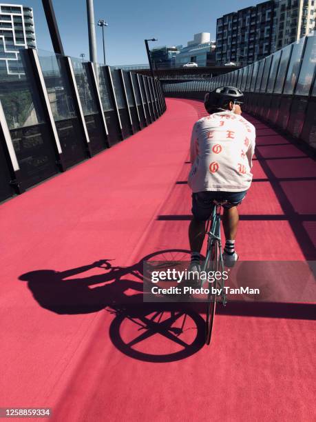 cycling around auckland’s light path - auckland light path stock pictures, royalty-free photos & images