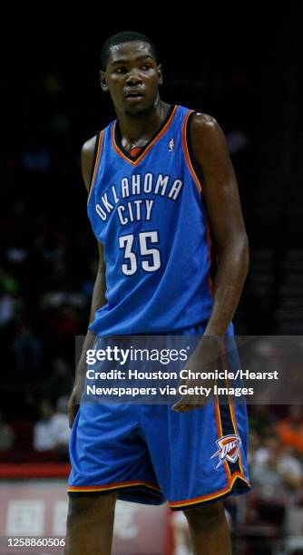 Oklahoma City's, Kevin Durant during the first half of the Houston Rockets-Oklahoma City, pre-season NBA game at Toyota City, Monday, Oct. 19 in...