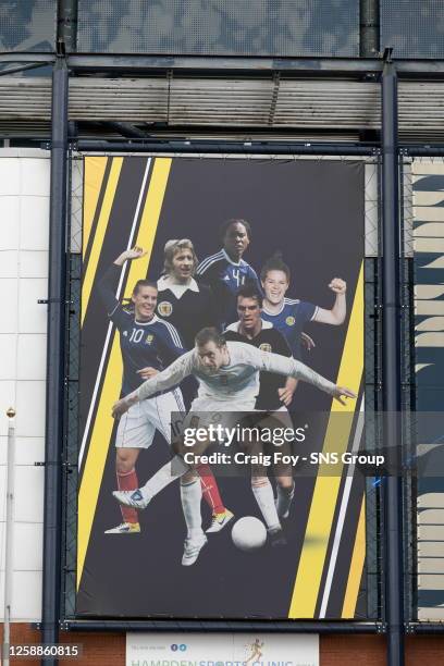 Some iconic moments are displayed at Hampden Park during a UEFA Euro 2024 qualifier between Scotland and Georgia at Hampden Park, on June 20 in...