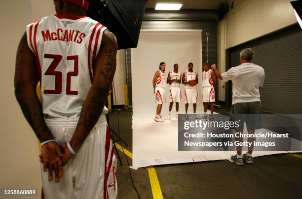 Houston Rocket's photographer Bill Baptist, gets Luis Scola, Trevor Ariza, Tracy McGrady and Shane Battier together for a portrait as Rashad McCants,...