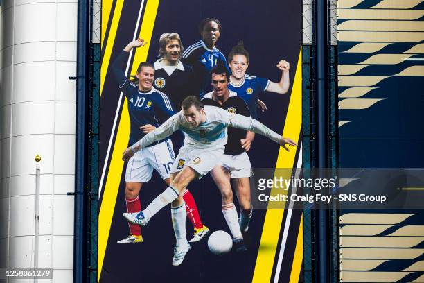 Some iconic moments are displayed at Hampden Park during a UEFA Euro 2024 qualifier between Scotland and Georgia at Hampden Park, on June 20 in...