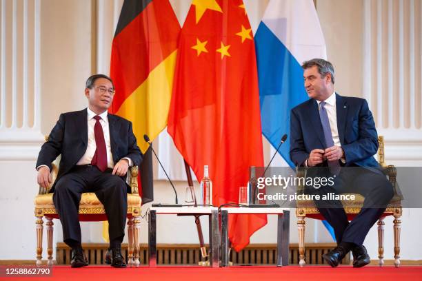 June 2023, Bavaria, Munich: China's Premier Li Qiang is received for talks by Markus Söder, Minister-President of Bavaria, at the Munich Residence....