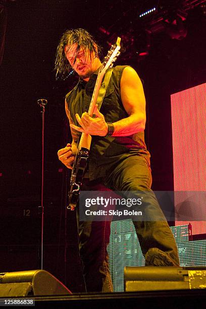 Guitarist Dan Donegan of Disturbed performs at the Mississipi Coast Coliseum on February 5, 2011 in Biloxi City.