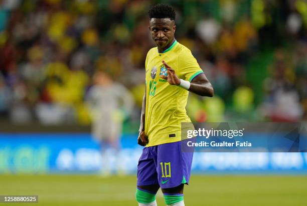 Vinicius Junior of Brazil reaction after missing a goal opportunity during the International Friendly match between Brazil and Senegal at Estadio...