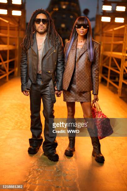 Lenny Kravitz and Naomi Campbell at the Louis Vuitton Spring 2024 Menswear Collection Runway Show on June 20, 2023 in Paris, France.