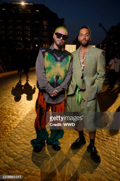 Balvin and Maluma at the Louis Vuitton Spring 2024 Menswear Collection Runway Show on June 20, 2023 in Paris, France.