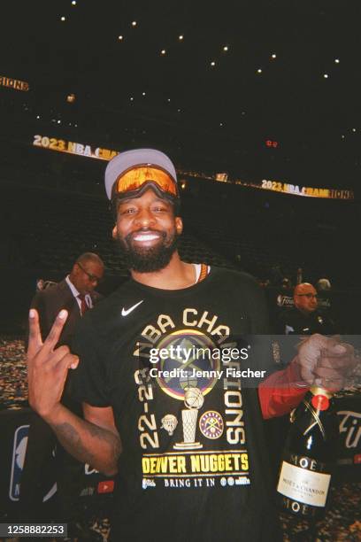 Jeff Green of the Denver Nuggets poses for a photo after the game during game 5 of the 2023 NBA Finals on June 12, 2023 at the Ball Arena in Denver,...